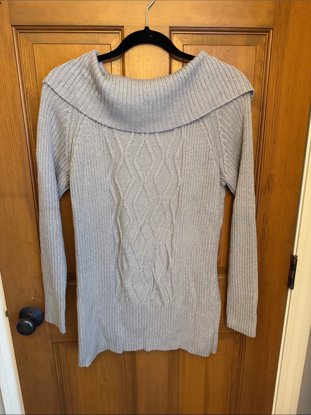 Style & Co. Light Gray Ribbed Cowl Neck Cable Sweater